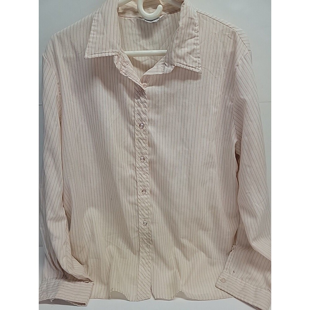 Vtg Miss Fashionality‎ Pink Stripe LongSleeve Button-u Blouse Sz 44